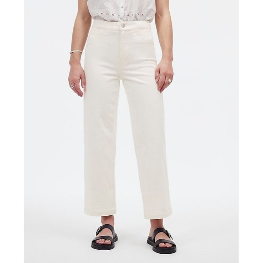 Madewell Emmett Pants Wide Leg Cropped Welt Pocket Womens 28 Tile White